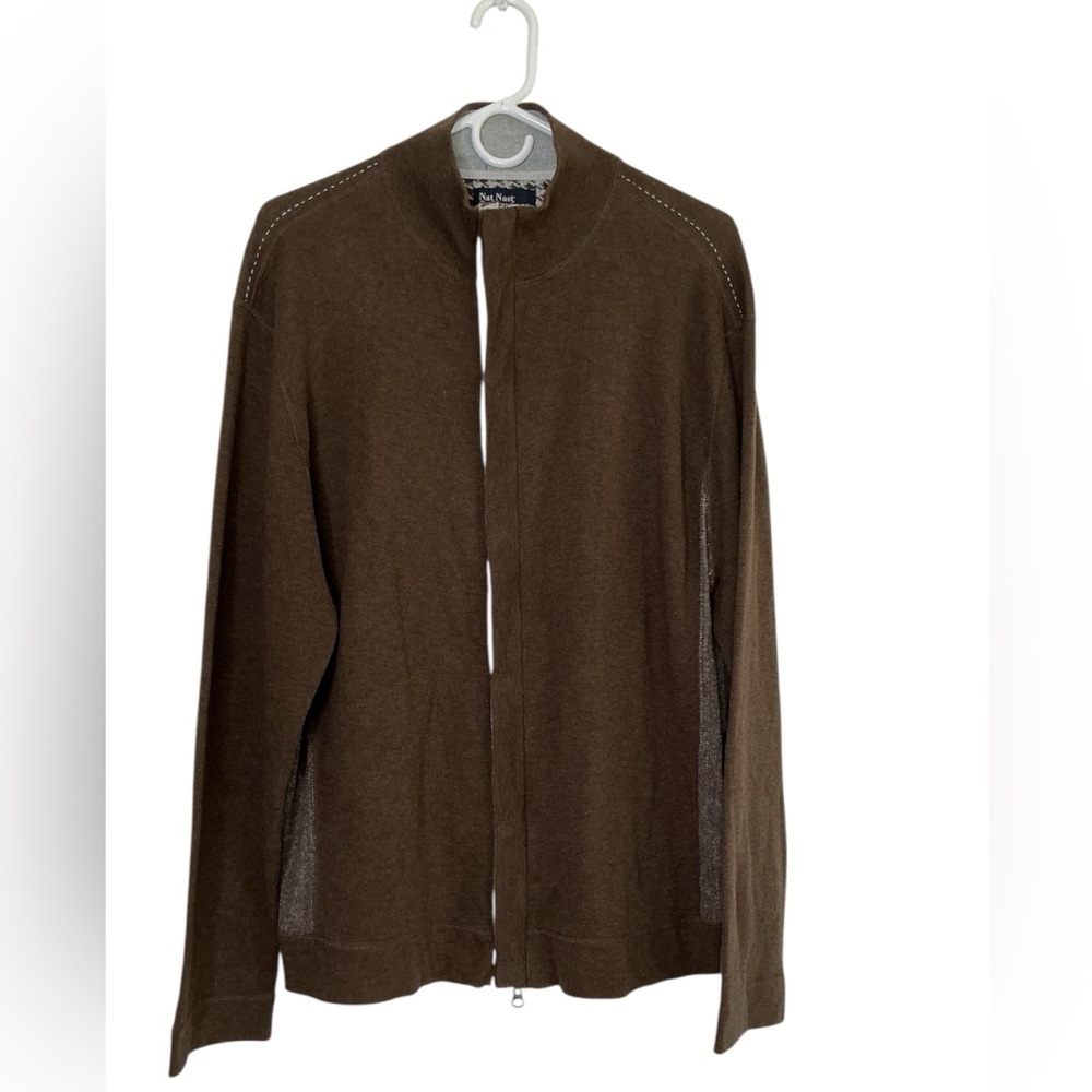 Nat Nast Luxury Originals Soft Knit Jacket Button Zip Closure Dark Brown Large